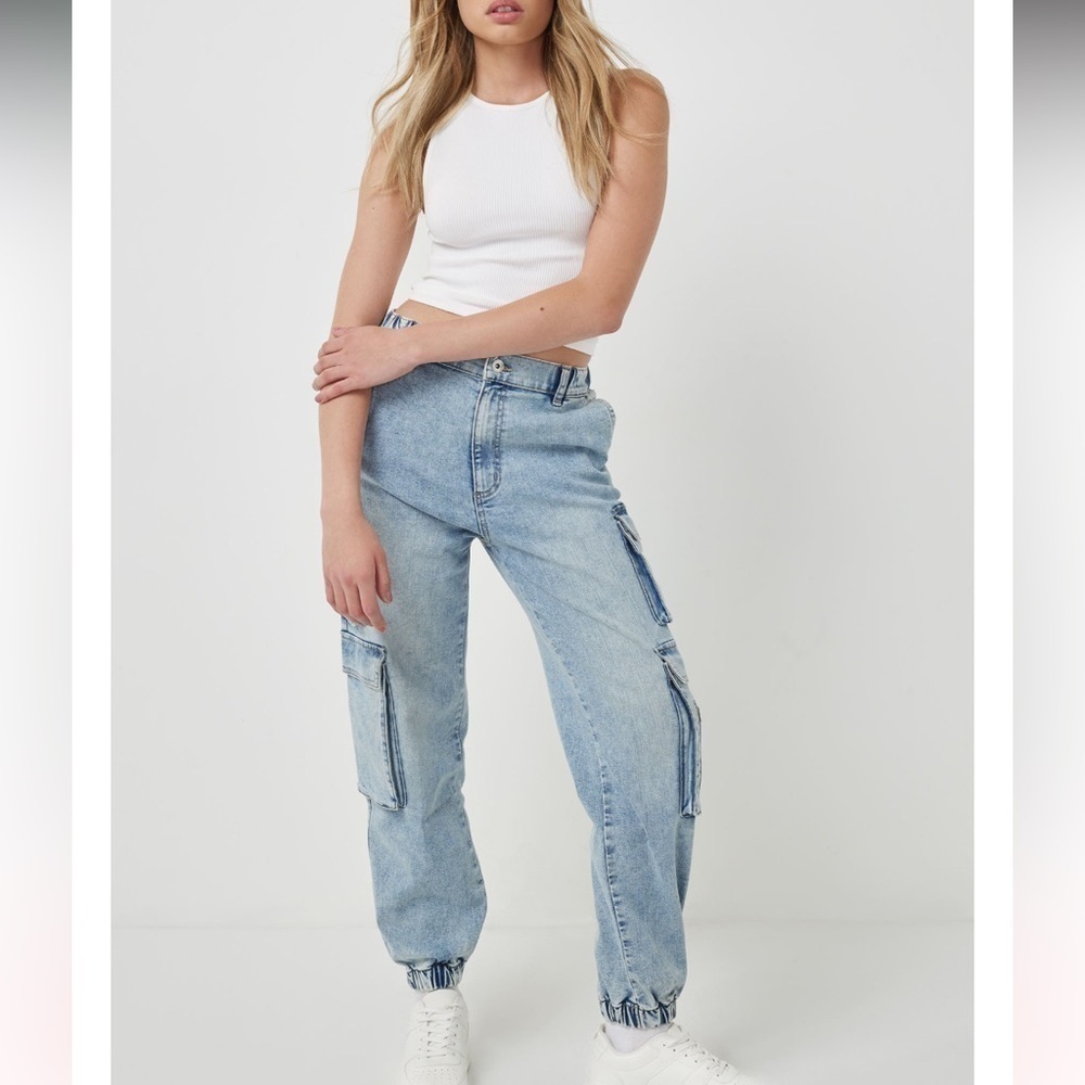 Ardene High Rise Cargo Denim Joggers Barrel Pants Size Small